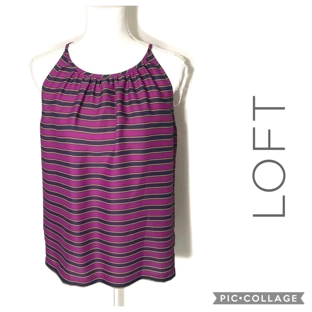 Loft Sleeveless Top Small Purple Striped Blue